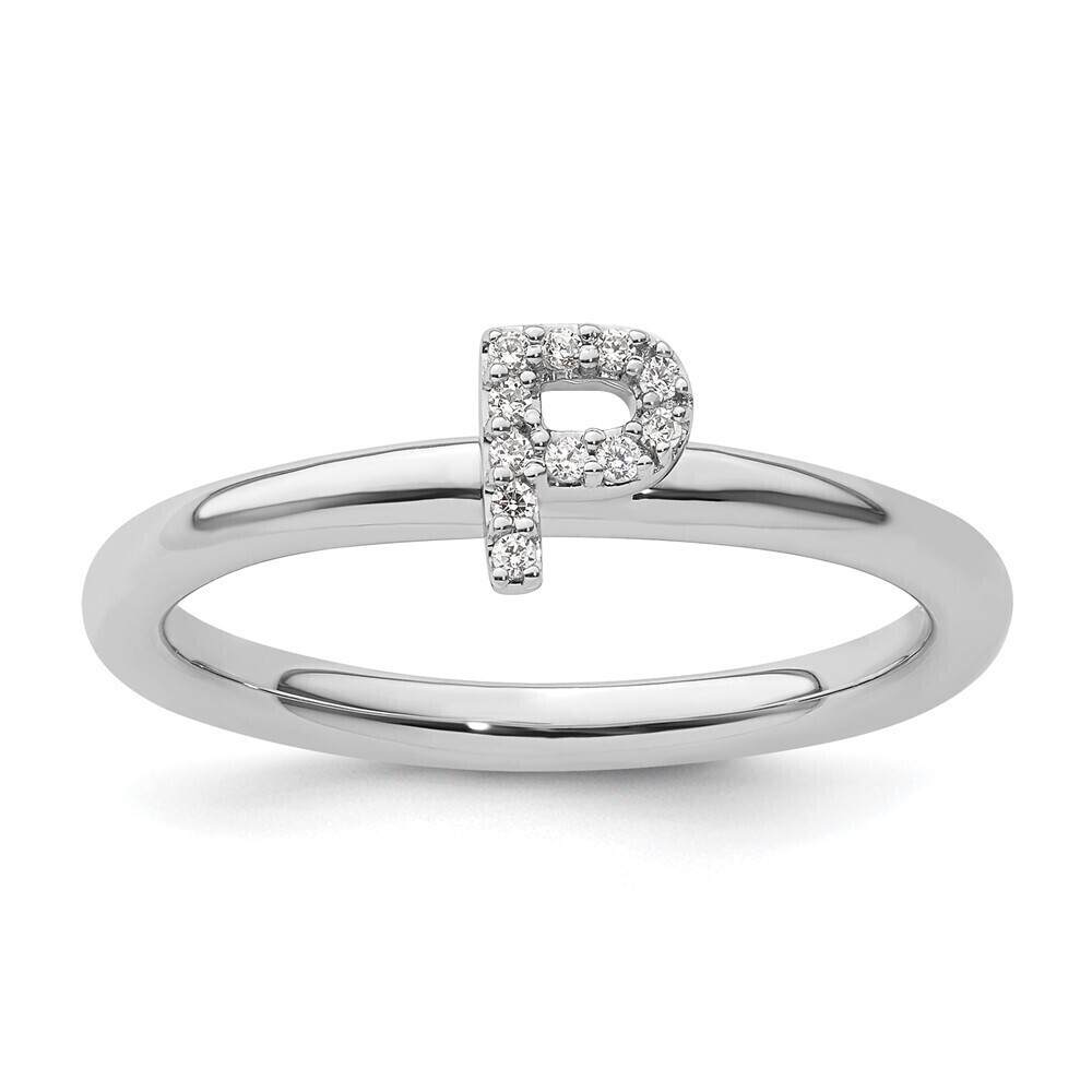 Kazi Luxury 14K White Gold Stackable Diamond Initial P Ring